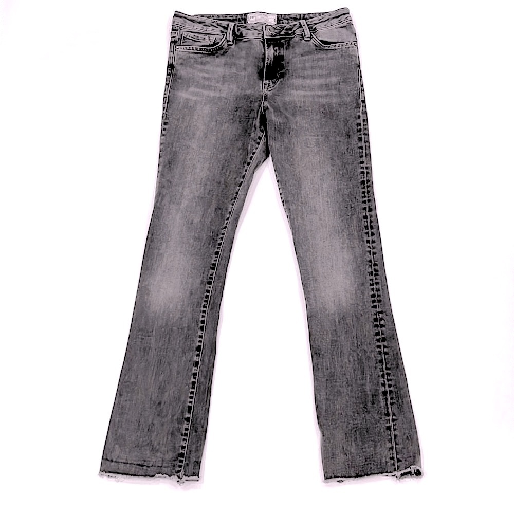 Free People Gray Cropped Frayed Hemline Straight Leg Jean
